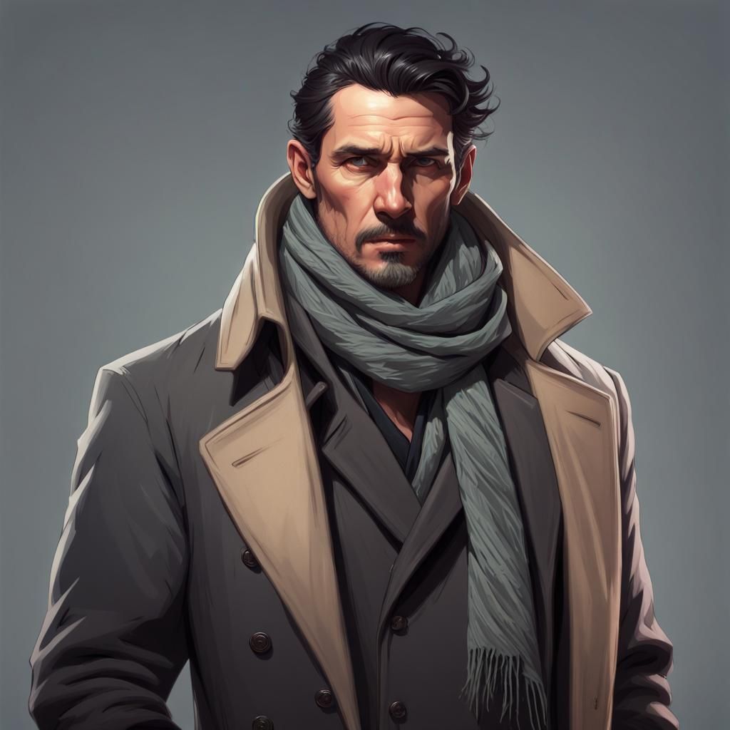 Man in Overcoat: Hyperdetailed Digital Portrait
