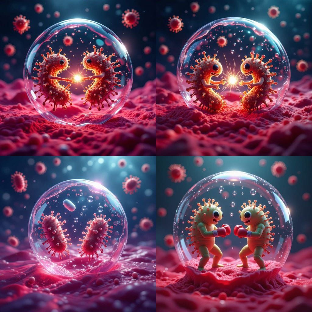 Hyperrealistic Microbes Battle Inside Oxygen Bubble