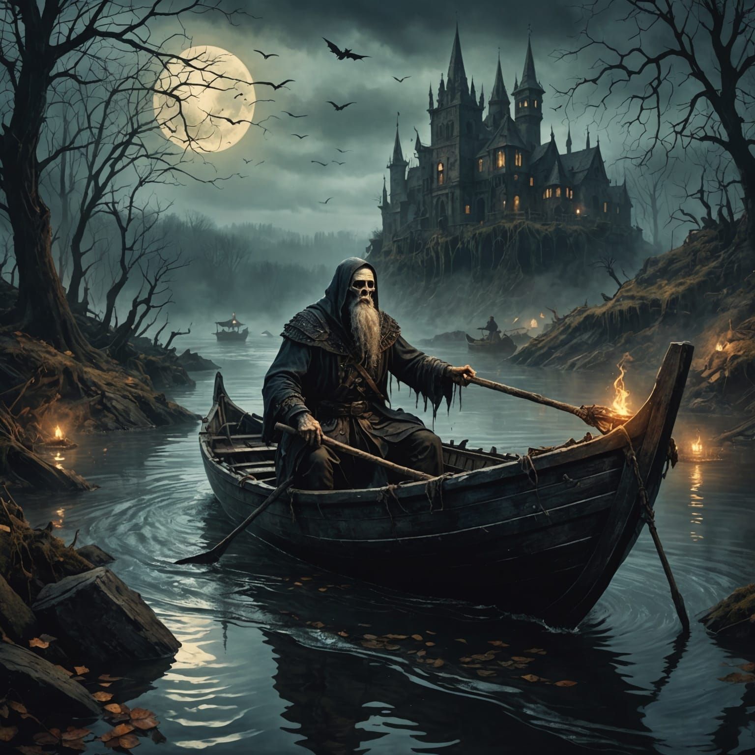 Ferryman of Souls on the River of Death