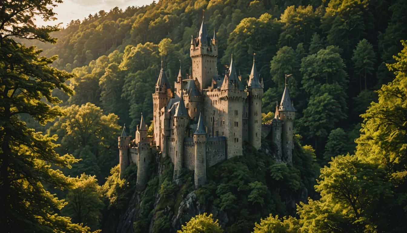 Mysterious Castle in Lush Forest: Cinematic Photography