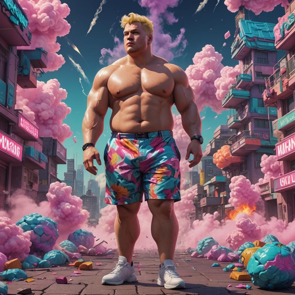 Vaporwave Portrait of a Muscular Blond Man