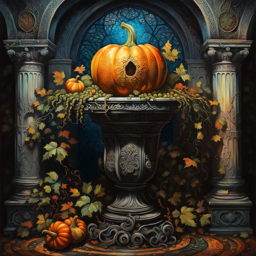 Gourd on Gothic Pedestal as Oil Painting