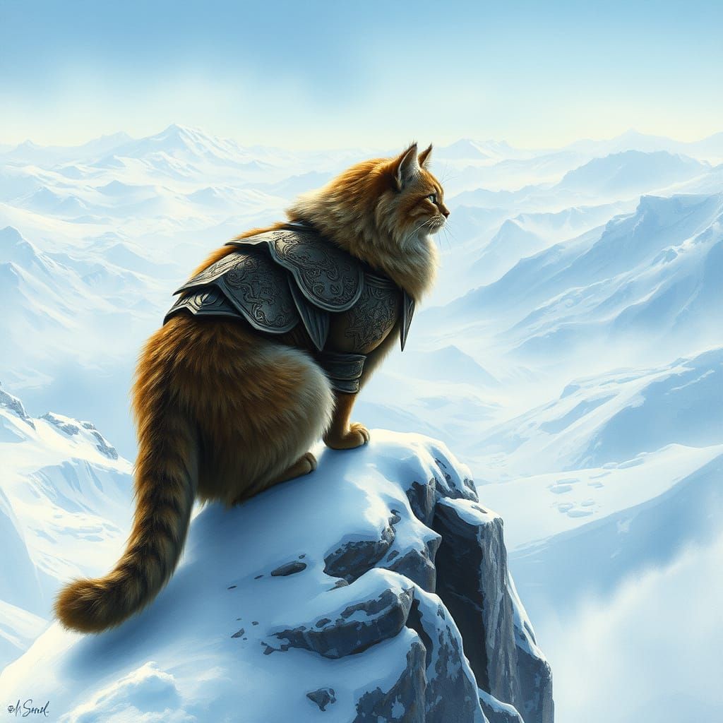 Armored Warrior Cat on Snowy Mountain