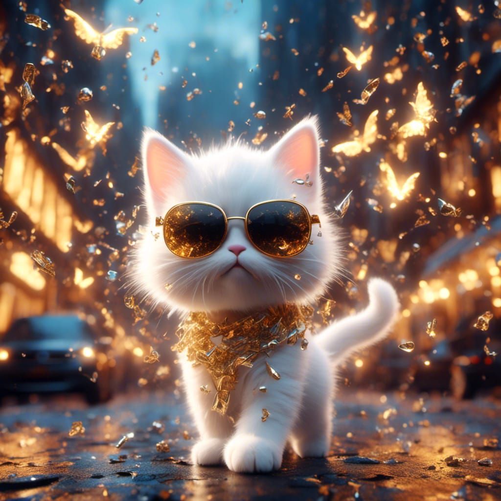 Cool Kitten with Golden Glass in Digital Art