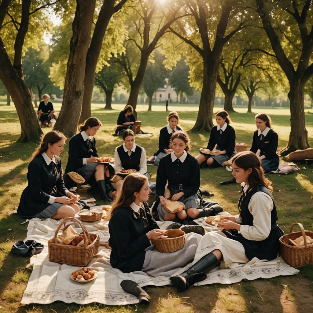 Normandy School Girls Picnic in Impressionistic Style
