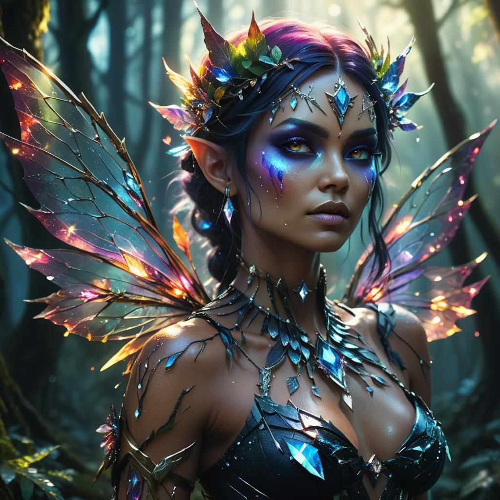 Fierce Crystal Fairy in Mystical Forest: Fantasy Art