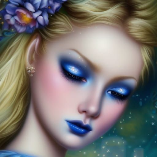 Ethereal Young lady with beautiful blonde hair& Crystal blue...