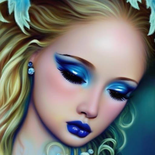 Ethereal Young lady with beautiful blonde hair& Crystal blue...