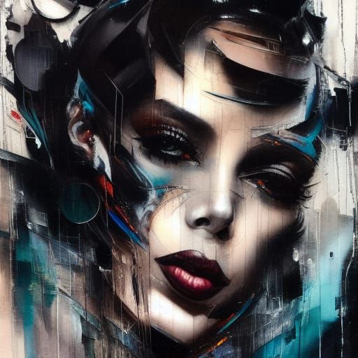 Futuristic Gothicpunk Woman Profile in Bold Strokes