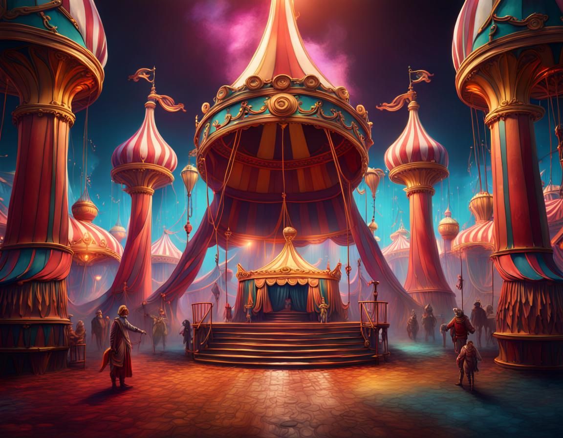 Colorful Fantasy Circus Backdrop in Detailed Matte Painting