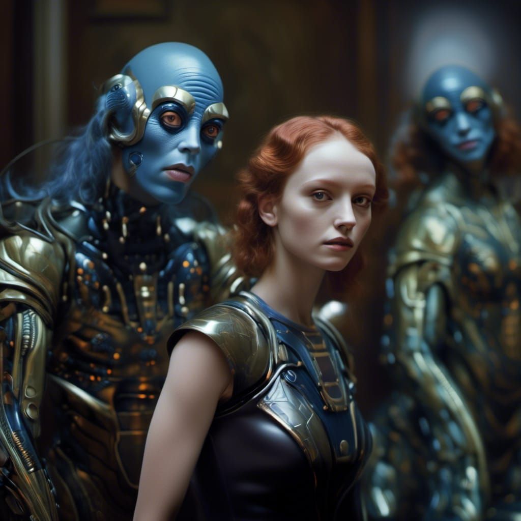 Smiling Aliens Party: Hyperrealistic Portraits in Future Hom...