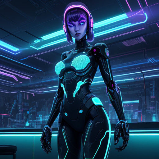Cybernetic Goddess in Futuristic Neon Noir