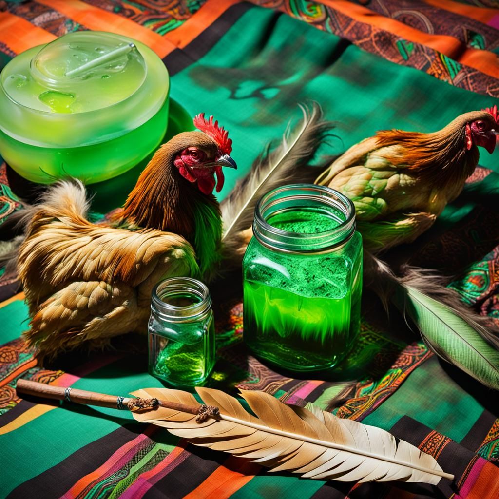 Mystical Still Life with Chicken Bones and Neon Liquid