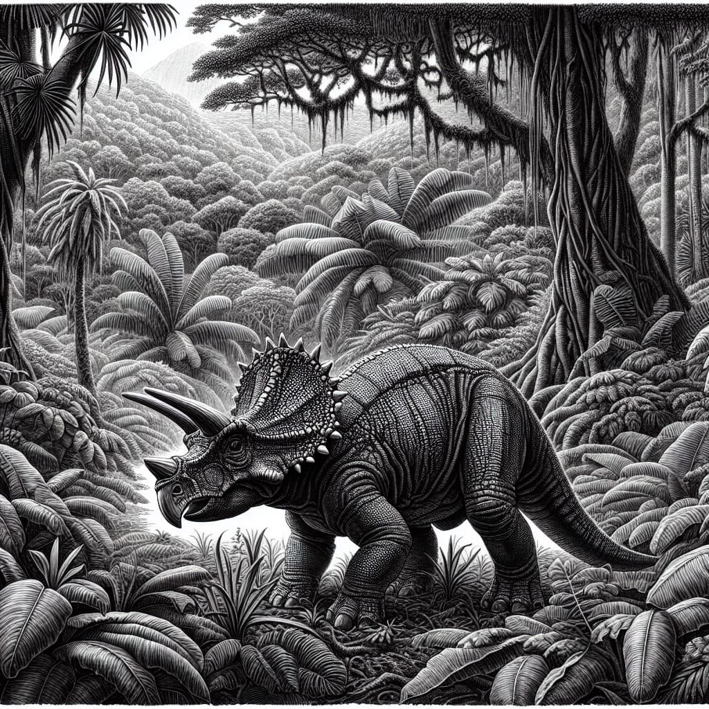 Engraved Baby Triceratops in Tropical Forest