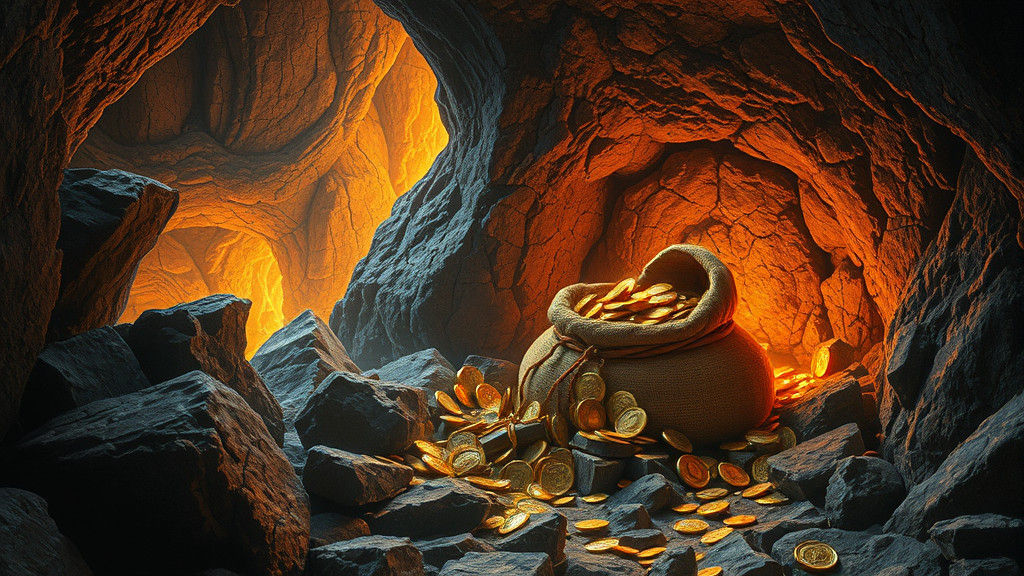 Mystical Cave Treasure Trove in Surreal Style
