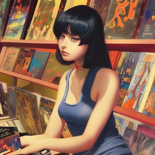 Ana de Armas in a Record Store: 90's Anime Art