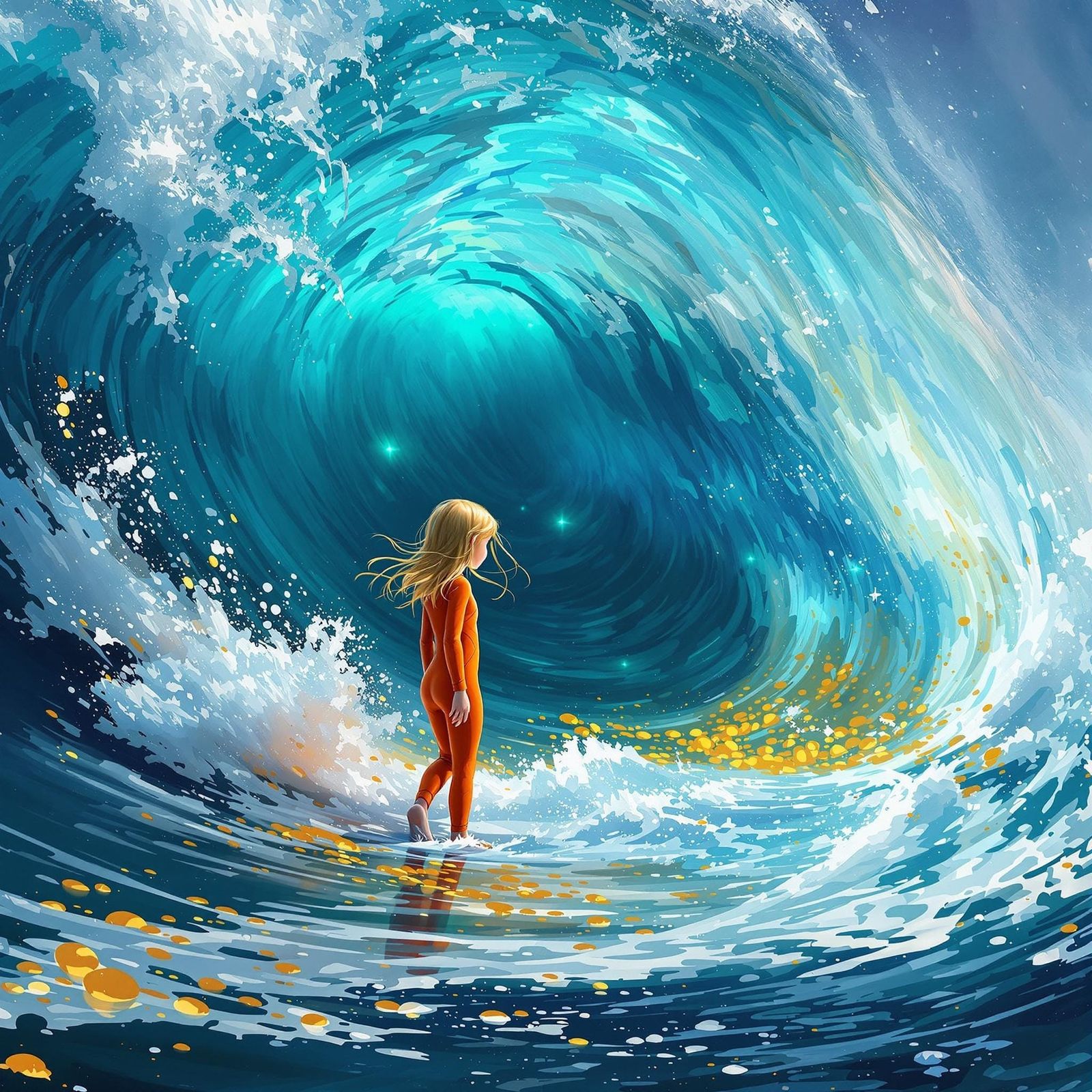 Surfer Girl on Atlantic Wave: Digital Matte Painting