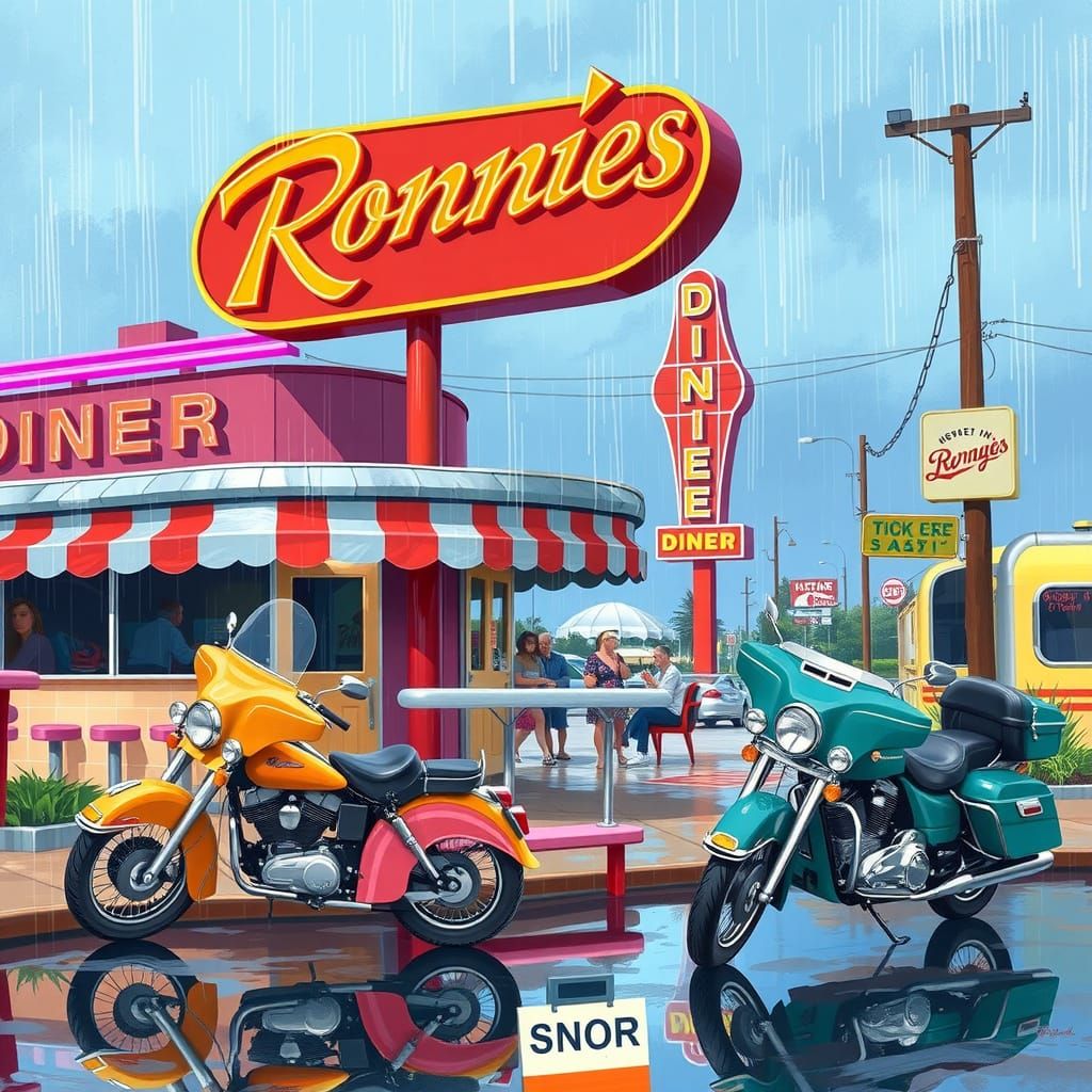 Ronnies Drive-In Diner in Spring Rain