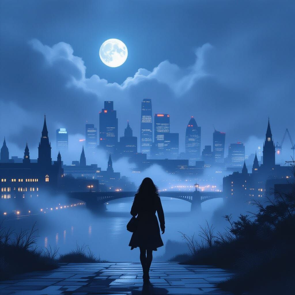 Woman in Dreamy London Landscape