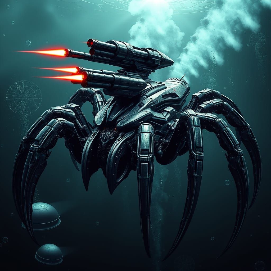 Futuristic Alien Spider Tank Fires Energy Beams