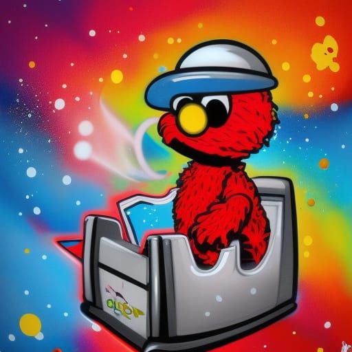Elmo in Spaceship as Graffiti Splash Art