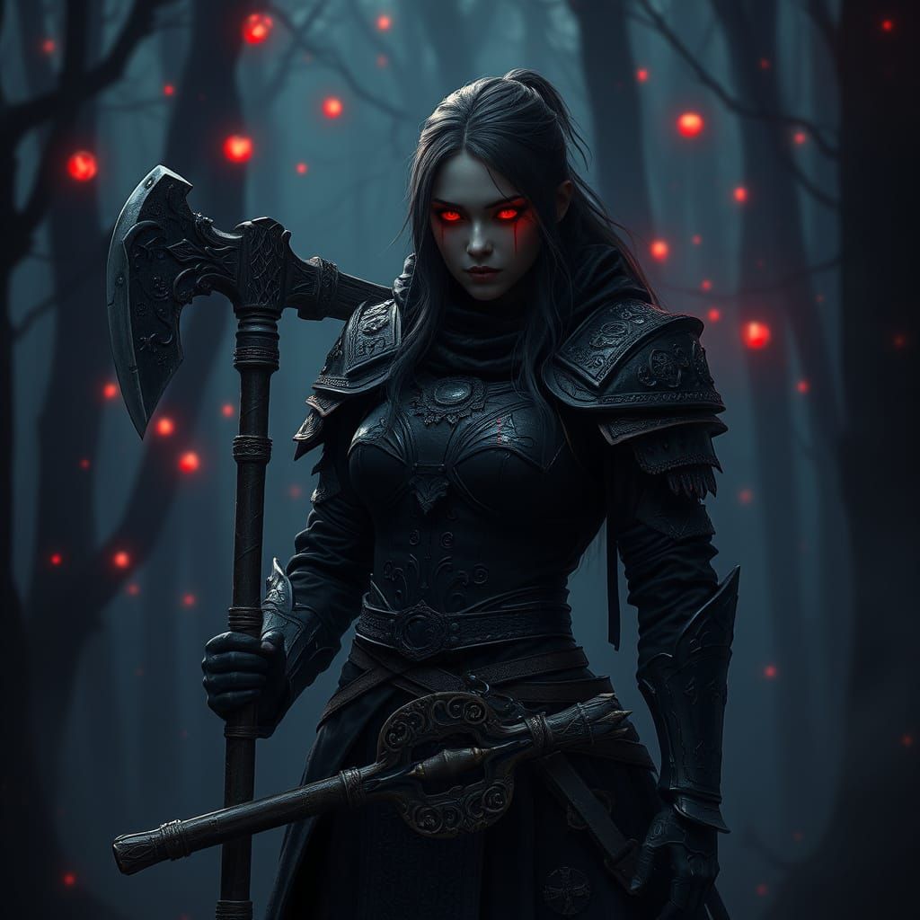 Dark Fantasy Warrior in Enchanted Forest