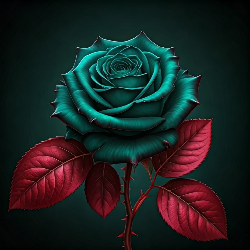 Rose with Emerald Petals and Ruby Leaves
