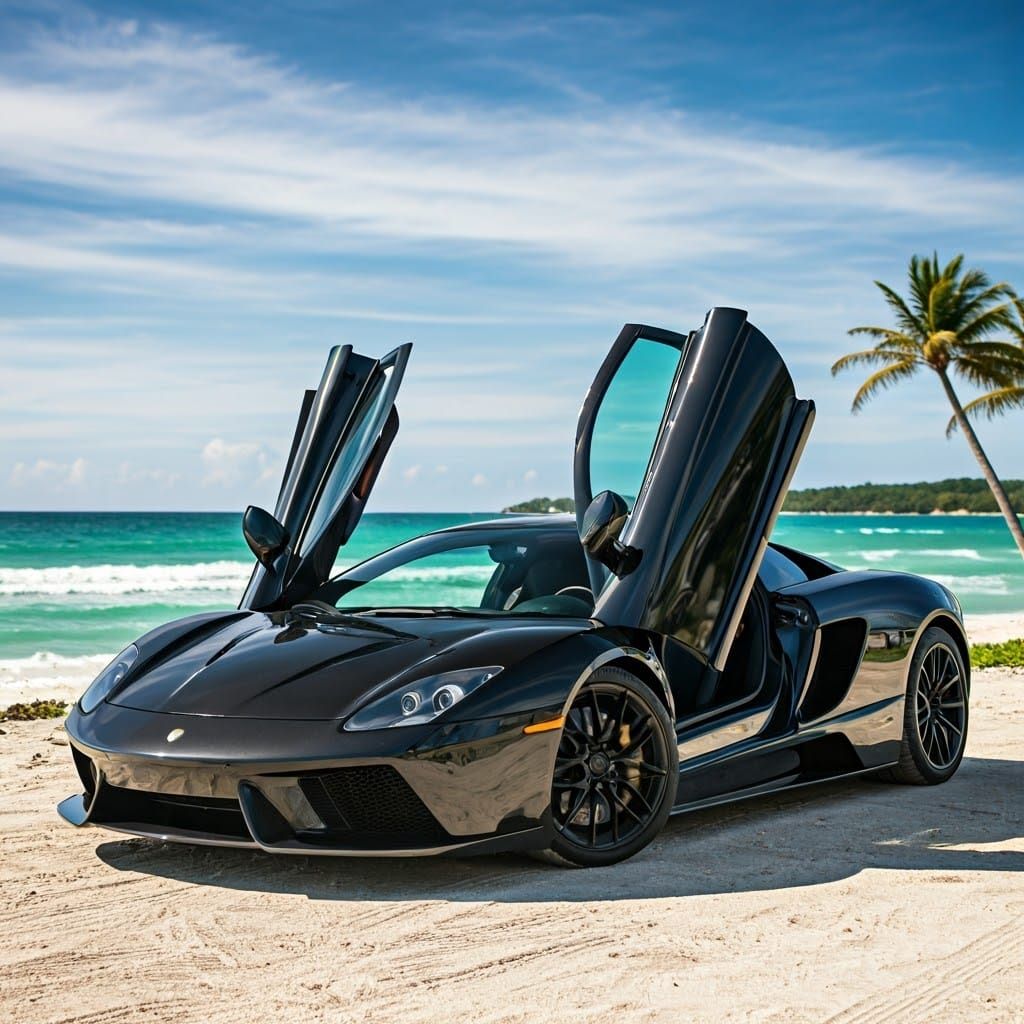 Supercar on Tropical Beach: Automotive Photography