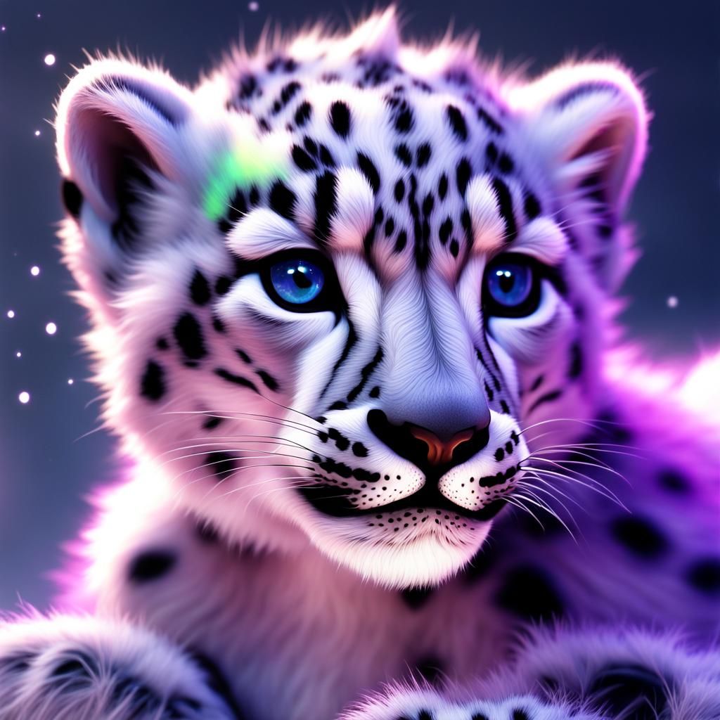 Adorable Baby Snow Leopard with Iridescent Fur