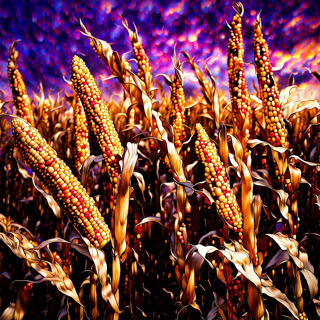 Golden Cornfield Under a Purple Sky
