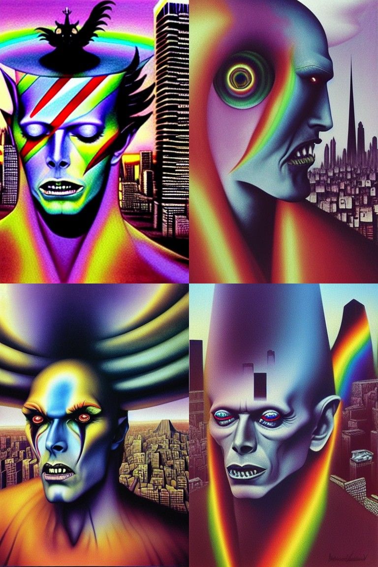 Cyberpunk Demon Head Materializing Over Cityscape