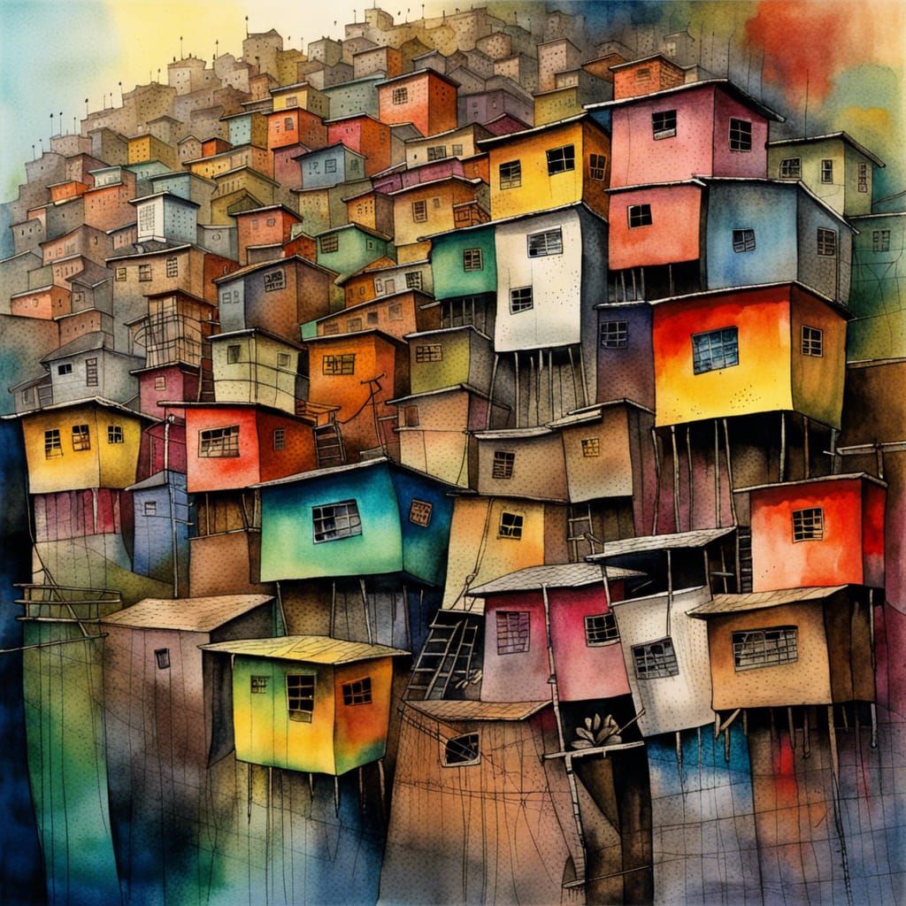 Favela Watercolor in Surreal Academic Art Style