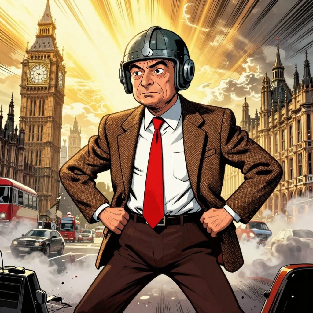 Mr Bean as a Superhero in Comic Style