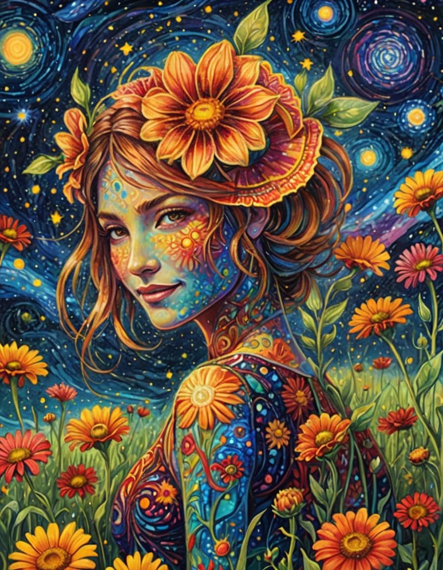 Talking Gaillardia Flower in Astral Visionary Art