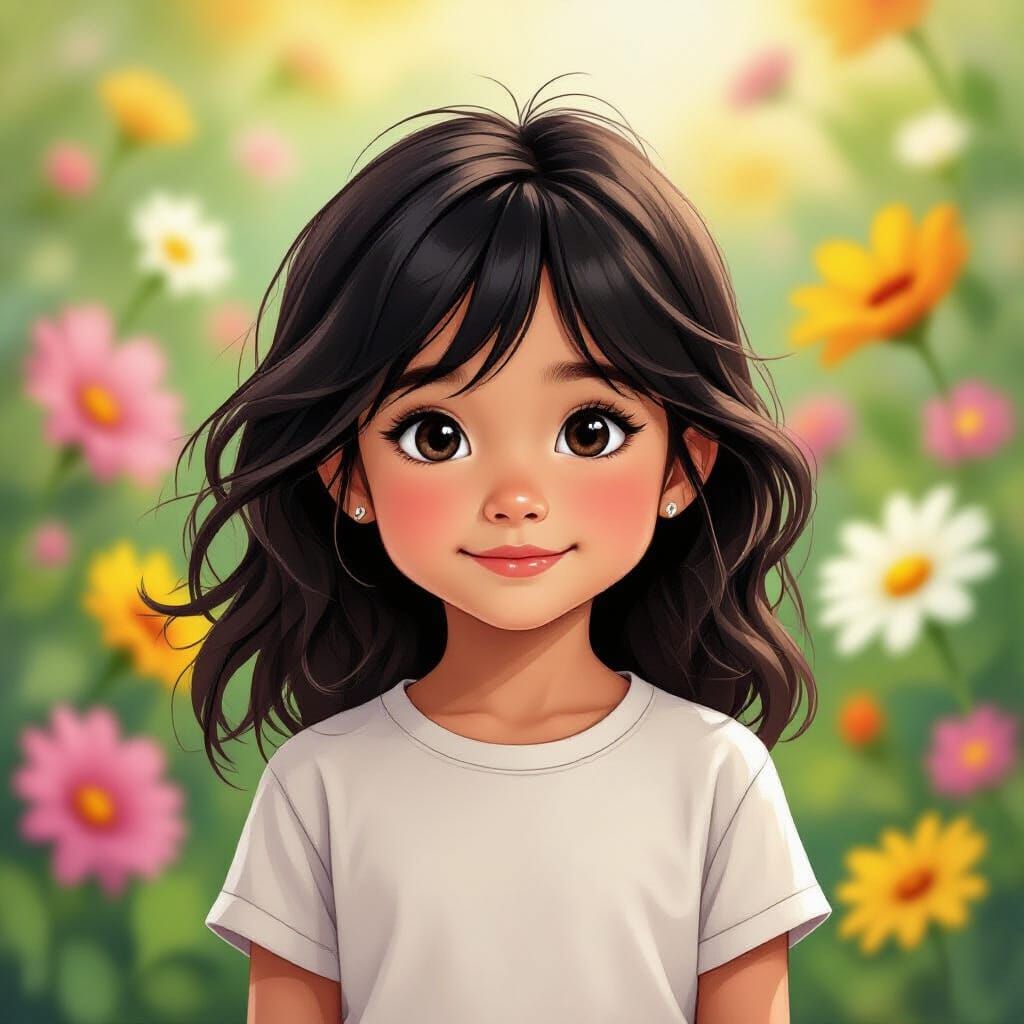 Adorable Brown Skin Girl with Flower Background