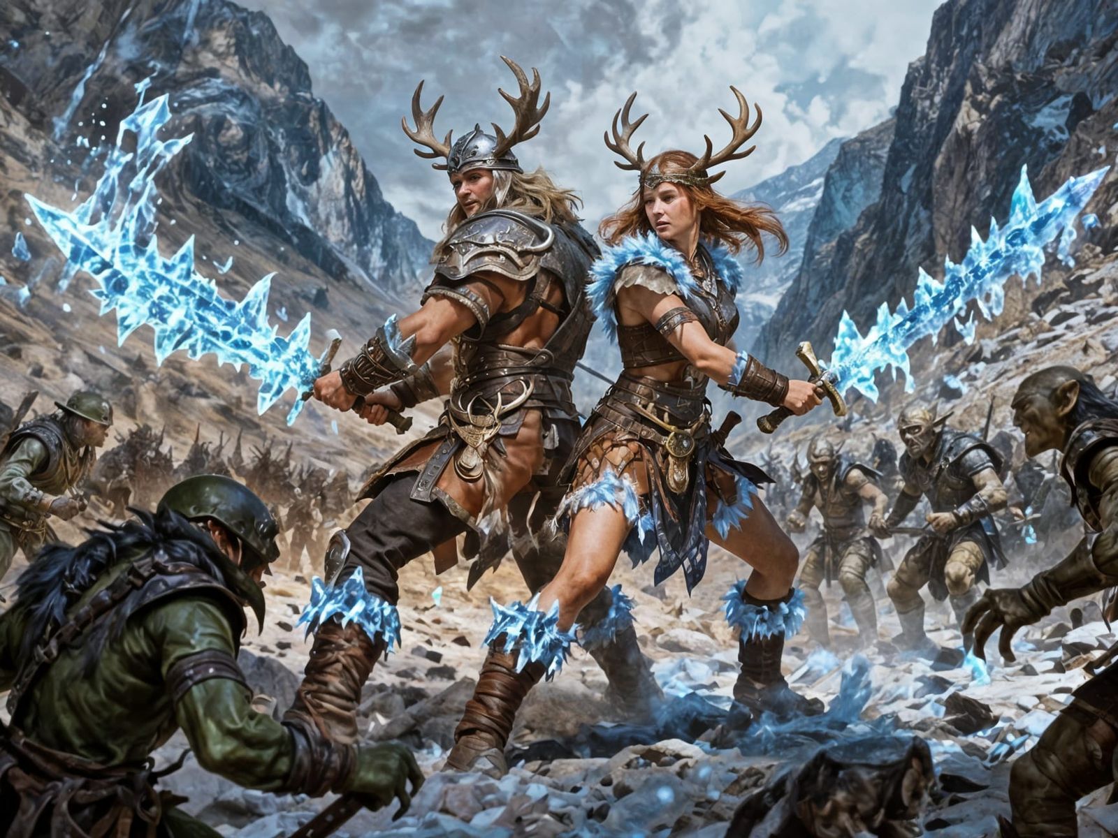 Viking Warriors Battle Goblins in Mountain Pass