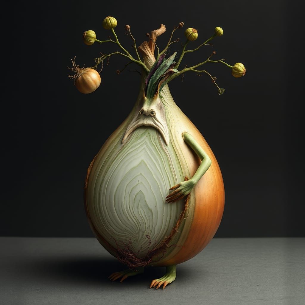 Surreal Anthropomorphic Onion Portrait in Surrealist Style