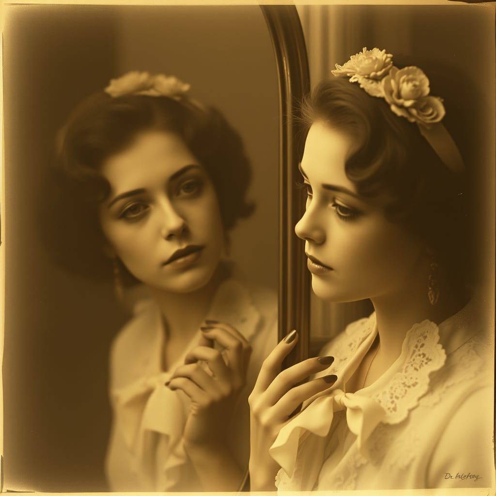 Edwardian Era Lady Contemplates in Sepia Tones