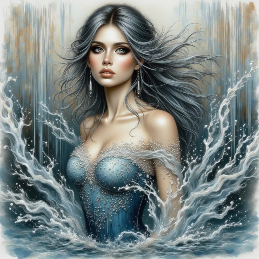 Ethereal Water Naiad in Romantic Gothic Style