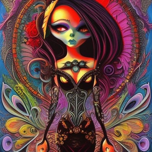 Detailed Floral Mixed Media Painting in Fantasy Style