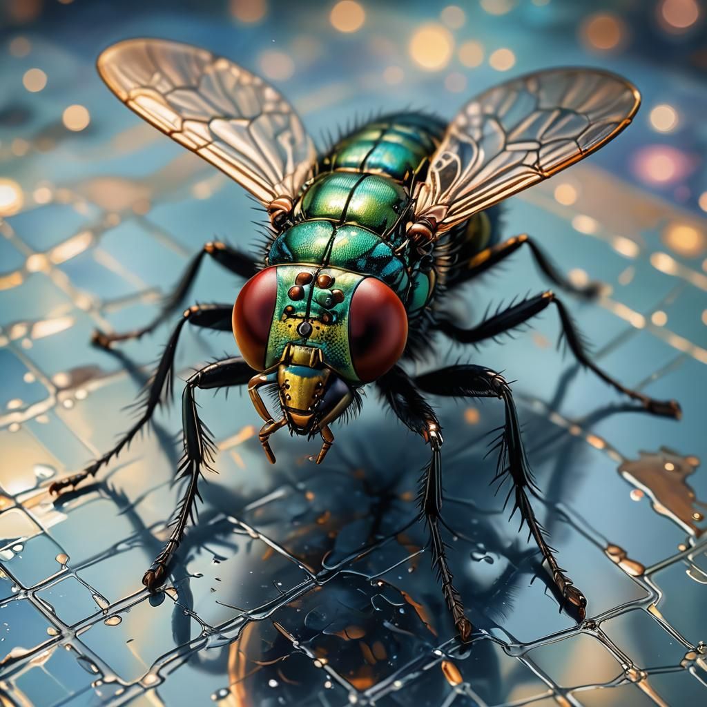 Hyper-Realistic Oil Painting of a Fly in Macro