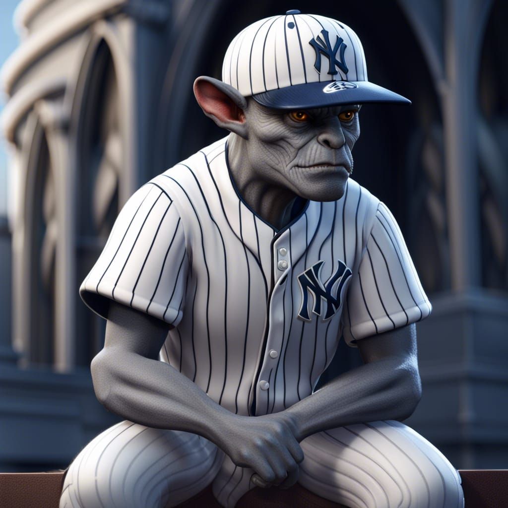 Gargoyle in Yankees Uniform: Detailed Matte Painting