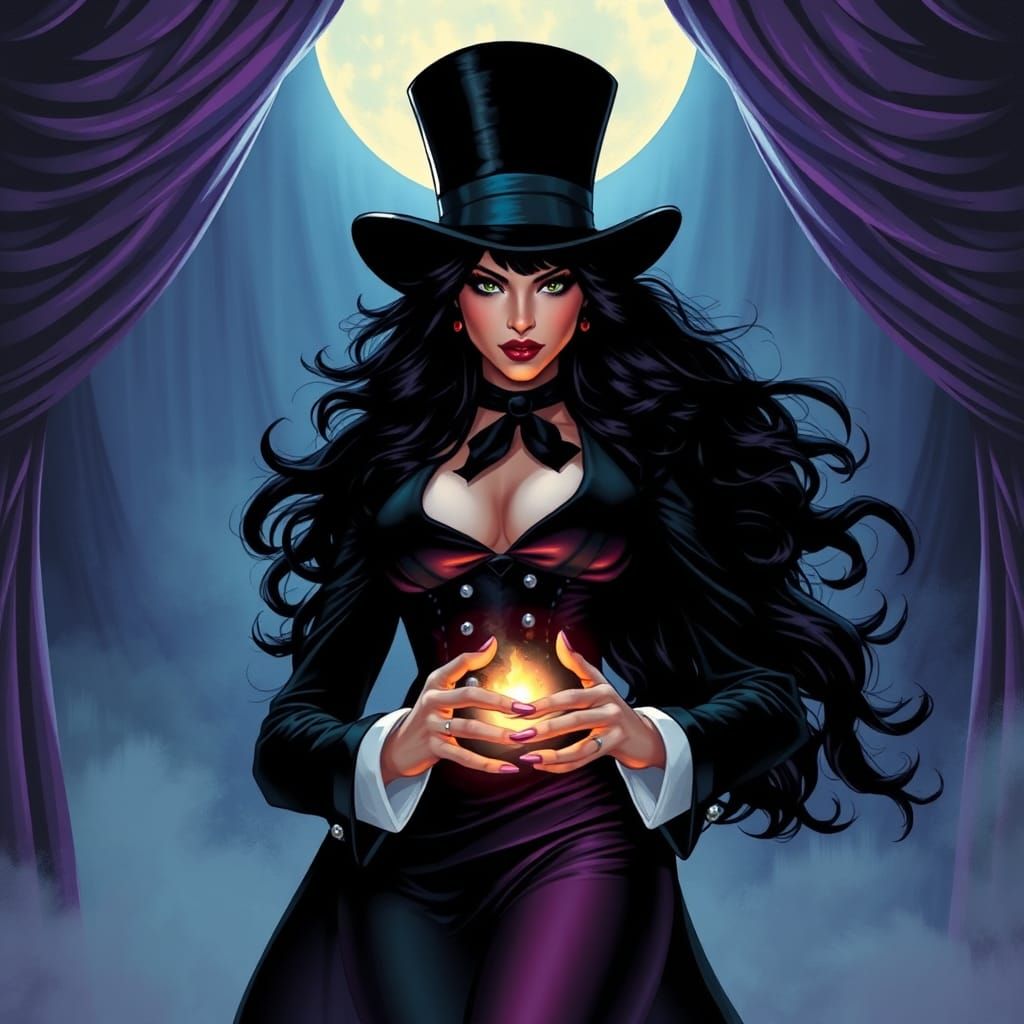 Mystical Zatanna on Stage in Comic Book Art Style
