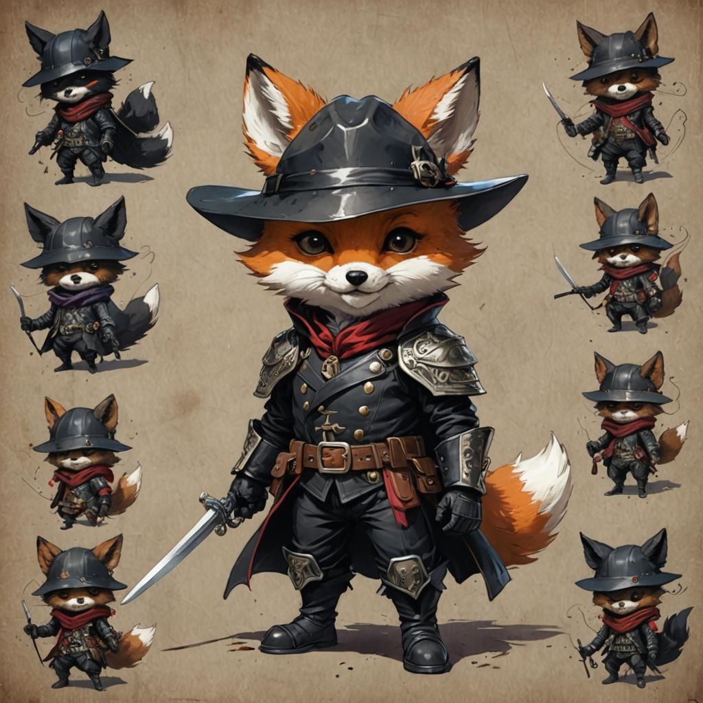 Anthropomorphic fox dressed as a musketeer
