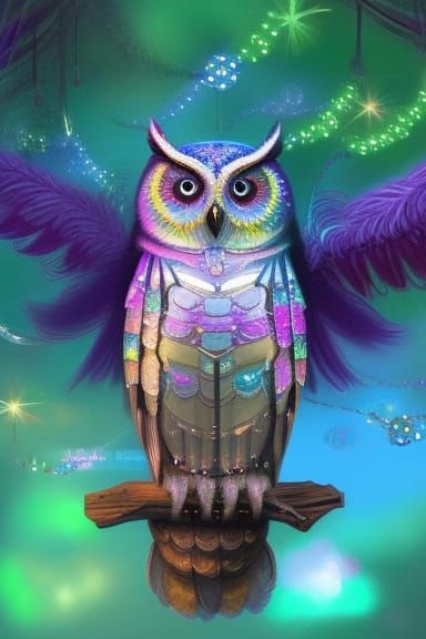 Iridescent Jeweled Owl: Digital Concept Art