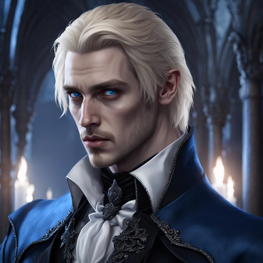 Gothic Vampire Romance Novel Character in Detailed Fantasy A...