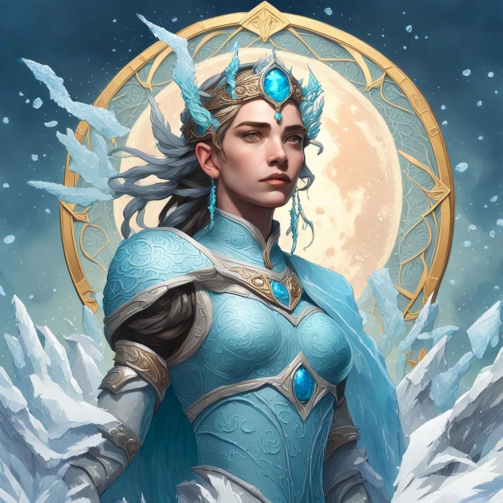 portrait of a goddess of ice and earth, half body, perfect face, d & d, fantasy, intricate, elegant, highly detailed, di...