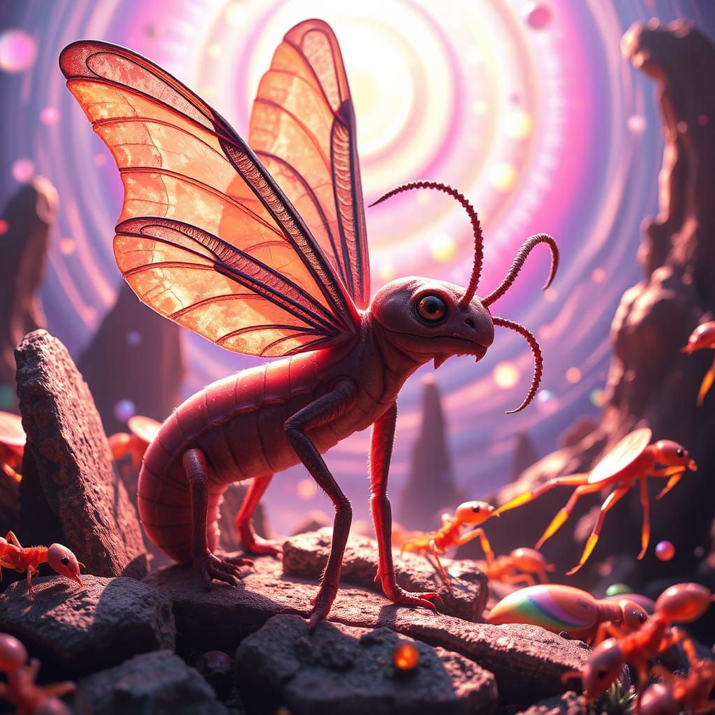 Majestic Alien Creature on Vibrant Exoplanet Landscape