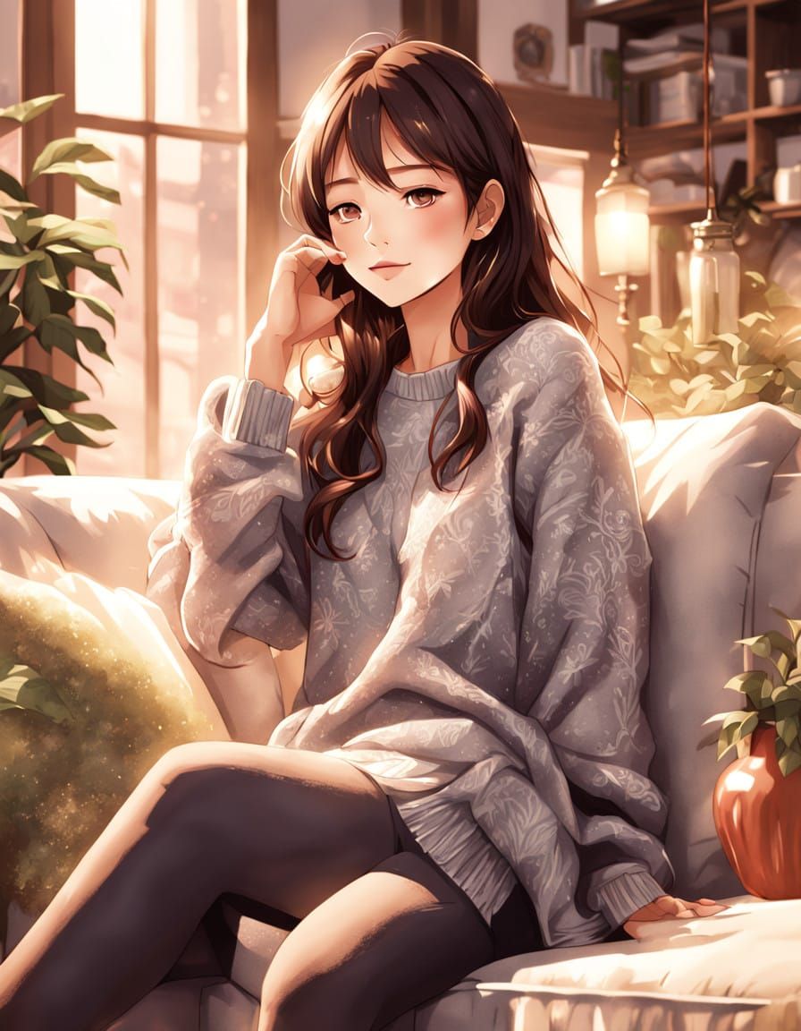 Serene Young Woman in Anime-Style Illustration
