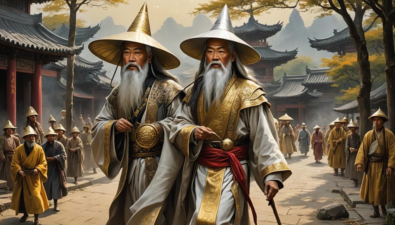 Regal Asian King in Golden Robes